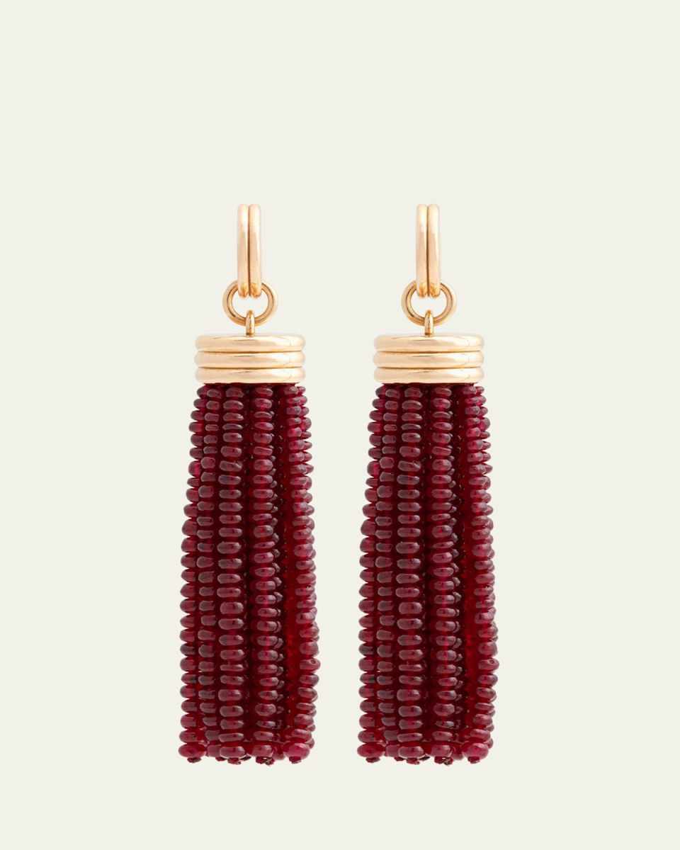 18K Yellow Gold Triple Tassel Ruby Rondelles Earrings